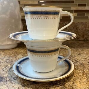 Noritake Blue Dawn Tea Cups and Saucers Set of 2 Like New